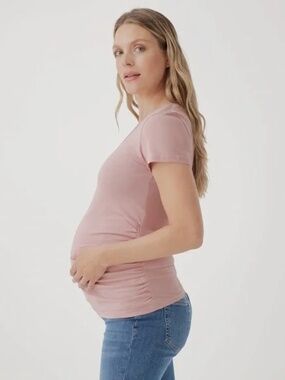 Pact Maternity Ruched V-Neck Tee organic cotton size large